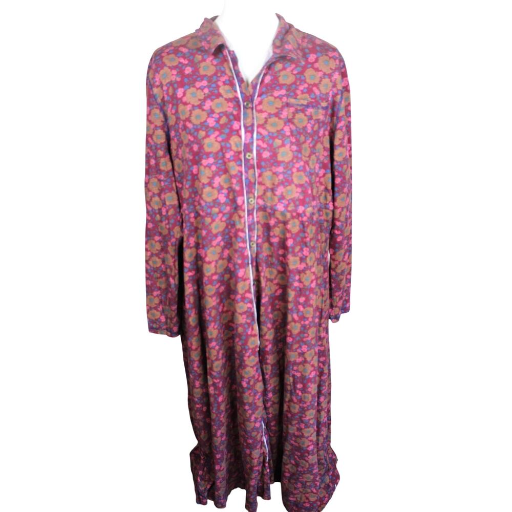 Natural Life Maxi Dress Womens XL Red Brown Floral Button Front Cottagecore Boho